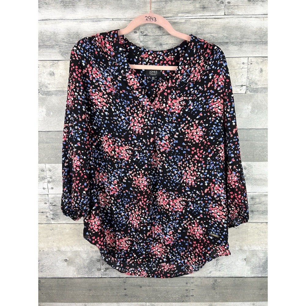 Jones New York Medium Long Sleeve Floral V Neck Blouse